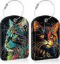 2 Pack Luggage Tag for Suitcase Colorful Cat Leather Suitcase Tags with Privacy Name ID Label and Stainless Steel Loop for Travel Bag