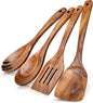 4Pcs Wooden Spoons for Cooking, Acacia Wood Kitchen Utensils Set for Nonstick Pans, Smooth Finish Cooking Utensils with Long Handle, Wooden Spatula for Cooking, Mixing, Baking
