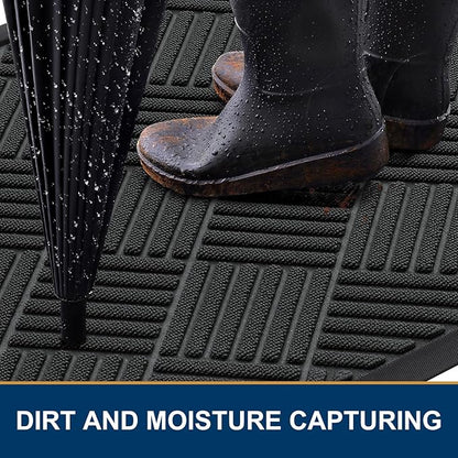 Smiry Front Door Mat Outside Entrance, Heavy Duty Outdoor Indoor Natural Rubber Doormat, Non Slip, Trap Dirt and Moisture, Easy Clean, Low Profile Patio Porch Entryway Mat, 29.5x17, Black