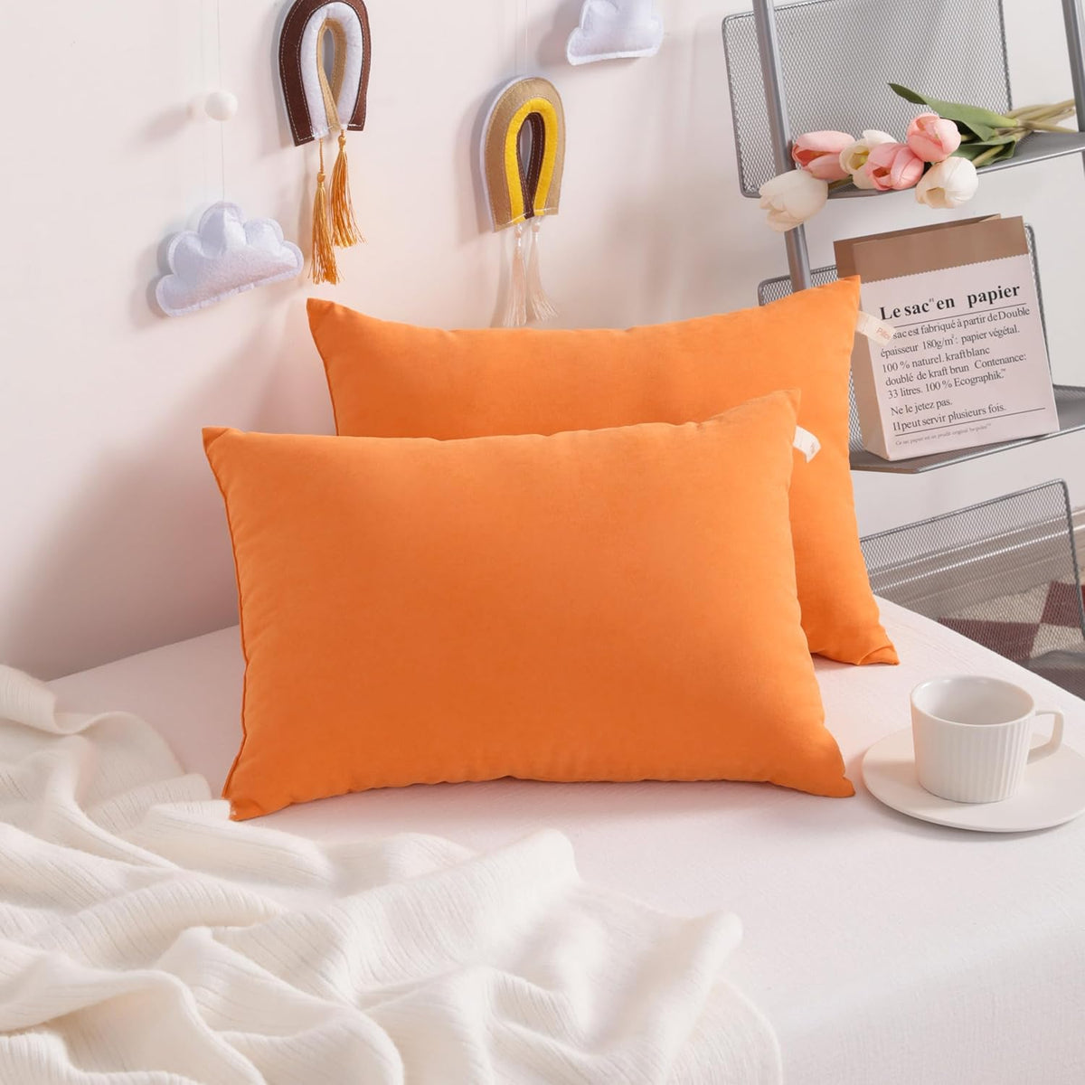 NTBAY Toddler Pillows, Down Alternative 13"x18" Pillows, Machine Washable - Soft and Breathable Travel Small Pillows for Sleeping, Ideal for Daycare, Crib, Cot, Orange