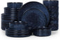 LIANYU 24 Pcs Plates and Bowls Sets for 8, Stoneware Dinnerware Dish Set, Dinner Dishware for Dessert Salad Pasta, Microwave & Dishwasher Safe, Cetacean Blue