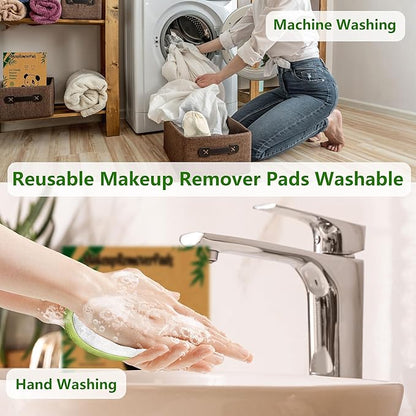 28 Pack Reusable Makeup Remover Face Pads with Laundry Bag Washable Soft and Comfortable Cleaning Face Skin,Washable Bamboo Cotton Rounds Multicolour