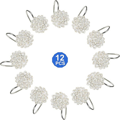 Zahari Home 13pc Rose Vine Bathroom Sheer Shower Curtain Sets Sheer Shower Curtain & 12 Shower Bathroom Hooks Modern Classic Luxury Contemporary Decor Beige Shower Curtain Set