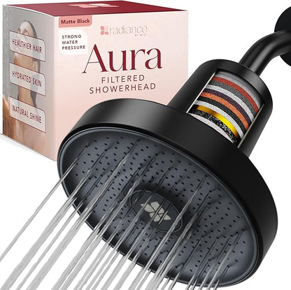 Shower Filter Head for Hard Water Improves Skin, Hair, and Nails - Large, High Output Filtered Shower Head with Filter Softens Water and Removes Chlorine and Heavy Metals, Matte Black