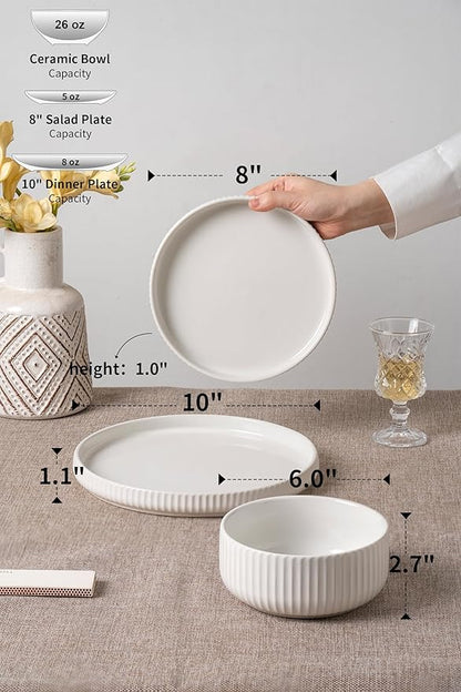 Dinnerware Sets for 4,Microwave Safe Plates and Bowls Sets,12 Piece Dylan Dish Set,Reactive Glaze Stoneware Dinnerware Set (Gloss Reactive Snow White, Service for 4 (12pcs))