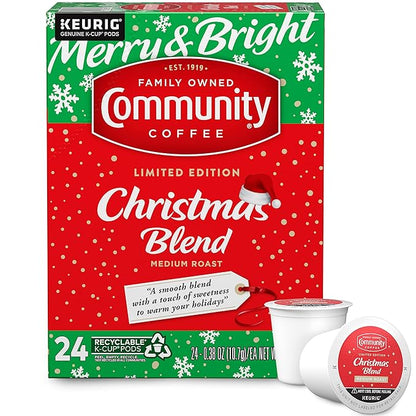 Community Coffee Christmas Blend 24 Count Coffee Pods, Medium Roast, Compatible with Keurig 2.0 K-Cup Brewers, 24 Count (Pack of 1)