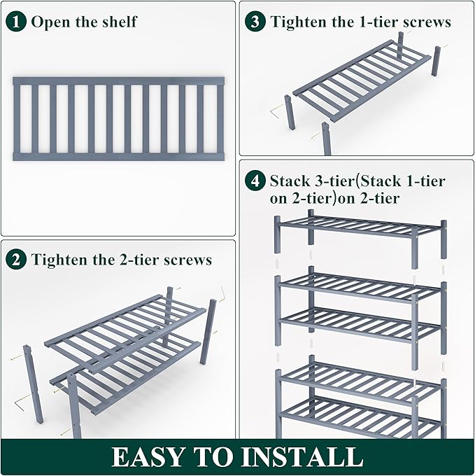 Smiry Shoe Rack, 5 Tier Thick Bamboo Shoe Organizer, Stackable Free Standing Wooden Shoe Storage Shelf for Closet, Entryway, Front Door Entrance, Grey