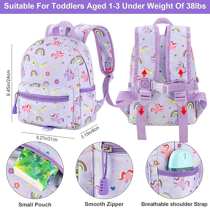 Accmor Toddler Backpack Leash, Cute Unicorn Baby Backpacks with Anti Lost Wrist Link, Mini Kids Backpack Leash Walking Harness for Outdoor Travel, Adorable Backpack Tether for Boys Girls 1-3 (Purple)