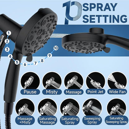 Filtered Handheld Shower Head with Chlorine Filter - 10 High Pressure Spray Modes, Magnetic Mount, 71-Inch Hose, Water Saving & Easy Install (Matte Black)