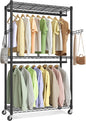 SONGMICS Heavy-Duty Rolling Clothes Rack, Garment Rack, Portable Closet, 35.4-Inch Wide Clothing Rack on Wheels, with Adjustable Mesh Shelves and Hanging Rails, Hooks, Ink Black ULGR413B01