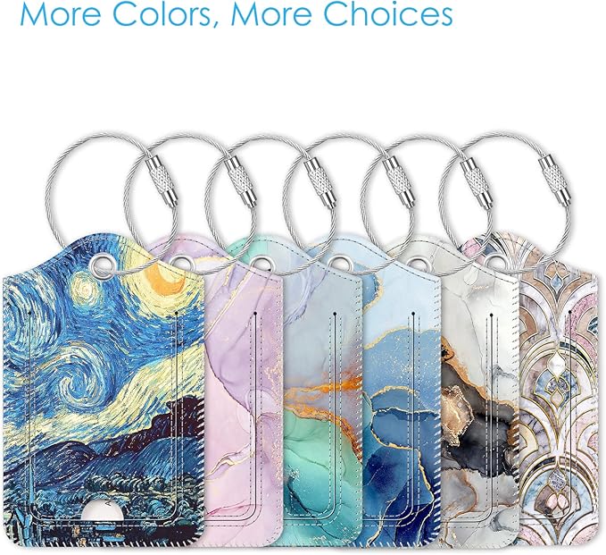 Fintie Luggage Tags, Privacy Cover ID Label with Stainless Steel Loop and Address Card for Travel Bag Suitcase - Starry Night (2 Piece)