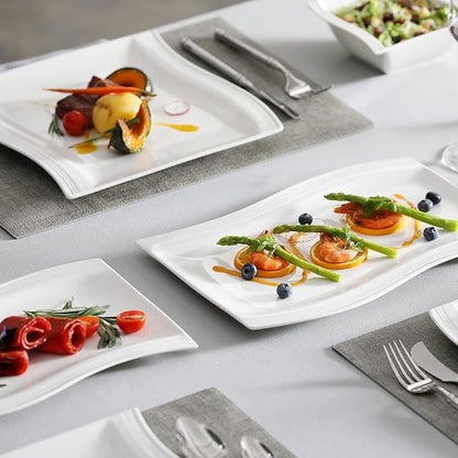 MALACASA Plates and Bowls Sets, 26 Pieces Ivory White Porcelain Dinnerware Sets