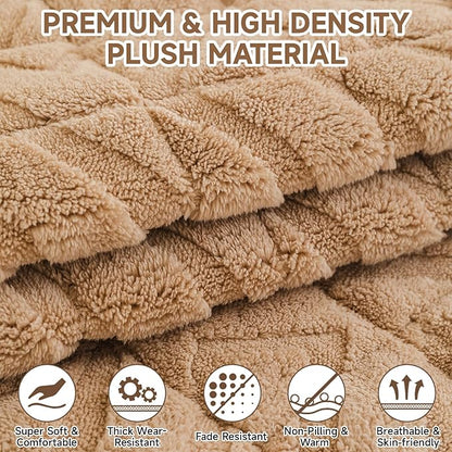 OTOB Plush Couch Cover for Dogs Washable, Non Slip Fuzzy Soft Armrest Backrest Sofa Slipcovers Geometric Jacquard Pet Friendly Couch Covers Protector All Season, 1 Piece (Coffee, 27.6"x27.6")