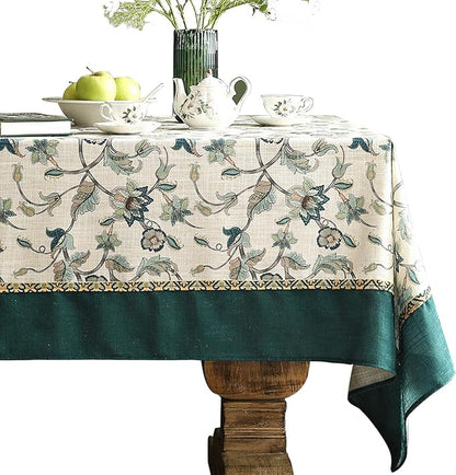 patdrea Designer Green Small Linen Table Cloth for Rectangle Table,Vintage Floral Pattern Durable Extra Long Tablecloth,French Decor for Kitchen Dining,Christmas,Thanksgiving,Party,67"x118"-Noah