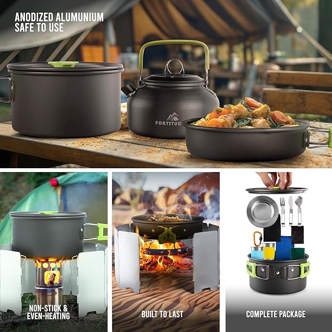 Camping Cookware Set - 19-Piece Lightweight Backpacking Cookware with Pots, Pans, Utensils - Compact Outdoor Cooking Kit for Camping, Hiking, Backpacking & Survival
