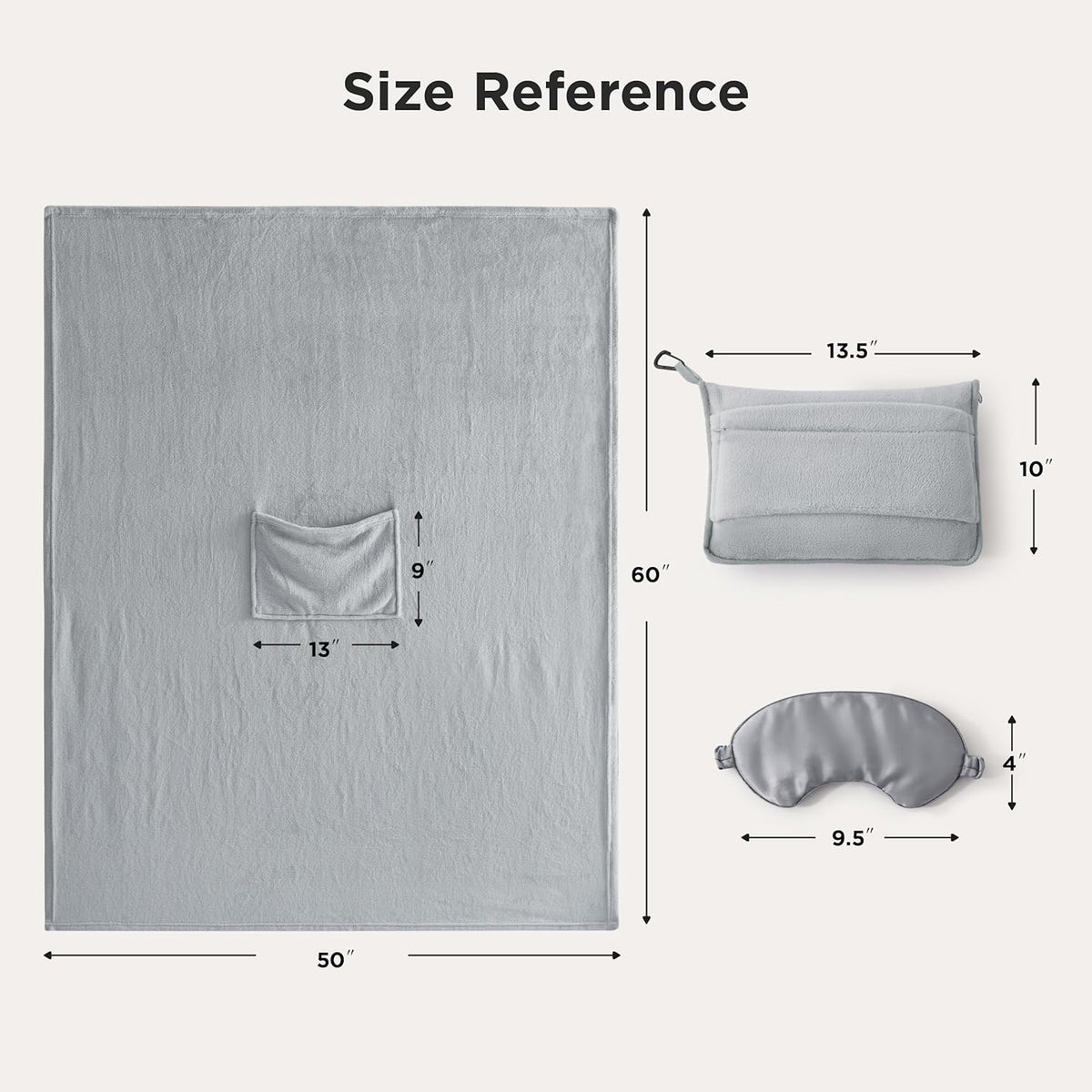 Bedsure Travel Blanket Airplane Compact with Storage Bag, Packable Blanket with Eye Mask, Lightweight 2-in-1 Travel Essentials, Functioned as Pillow for Airplane Comfort and Warmth, Grey
