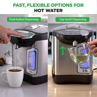 NutriChef Electric Water Boiler and Warmer - 3L/3.17 Qt Stainless Steel Electric Hot Water Dispenser w/Rotating Base, Auto Shut Off, Safety Lock, Instant Heating for Coffee & Tea (NCHUB13)