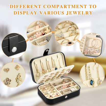 Travel Jewelry Box, PU leather Small Jewelry Organizer For Female Girls, double layer portable mini travel case for storing earrings, rings, necklaces.(Black 2pcs)