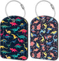 Colorful Dinosaur Leather Luggage Tag for Suitcase 2 Pack Luggage Tag with Privacy Name ID Label and Stainless Steel Loop for Travel Bag Suitcase