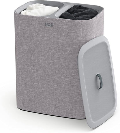 Joseph Joseph Tota 90 liter/23.8 gallon Laundry Hamper Separation Basket with lid, 2 Removable Washing Bags with Handles - Gray