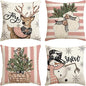 AVOIN colorlife Pink Christmas Snowman Reindeer Gloves Eucalyptus Throw Pillow Covers, 18 x 18 Inch Winter Holiday Stripes Cushion Case Decoration for Sofa Couch Set of 4