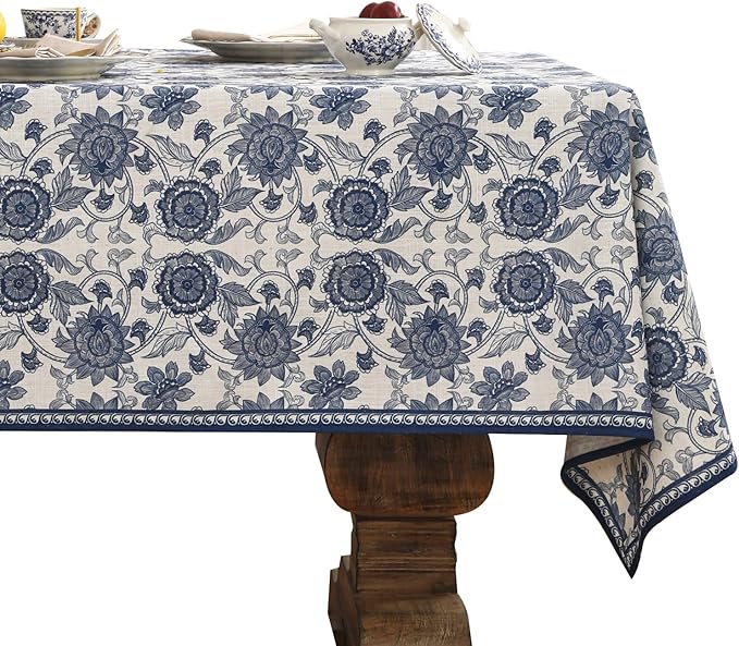 patdrea Designer Vintage Blue Floral Tablecloth for Square Table,Linen Paisley Breathable Pattern Table Cloth,Home Cover Decor for Kitchen Dining Christmas,Thanksgiving,67"x67"-Lantang a