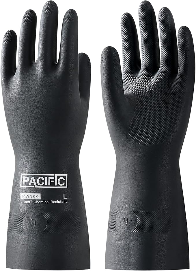 PACIFIC PPE Chemical Resistant Gloves, Heavy Duty Industrial Rubber Gloves, Resist Acid, Alkali and Oil, 12.6", Large