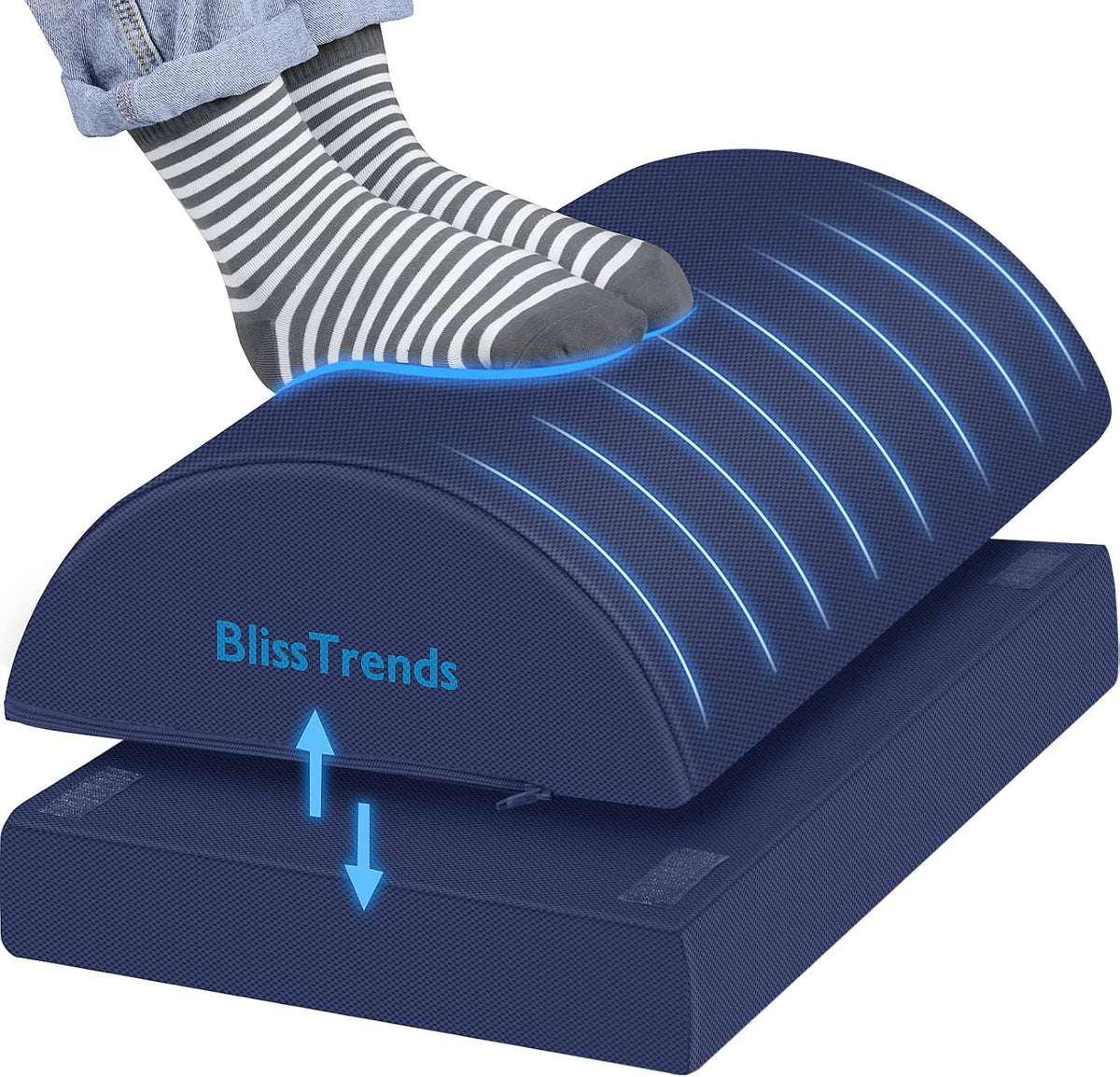 BlissTrends Foot Rest for Under Desk at Work - Versatile Foot Stool with Washable Cover - Comfortable Footrest with 2 Adjustable Heights for Car, Home and Office to Relieve Back,Lumbar,Knee Pain-Blue