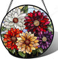 Stained Glass Window Hanging, Colorful Flowers Sun Catcher for Window Door Home Decor Plant Suncatcher Christmas Mother's Day Birthday Gifts for Women Men Mom and Nana 15 in