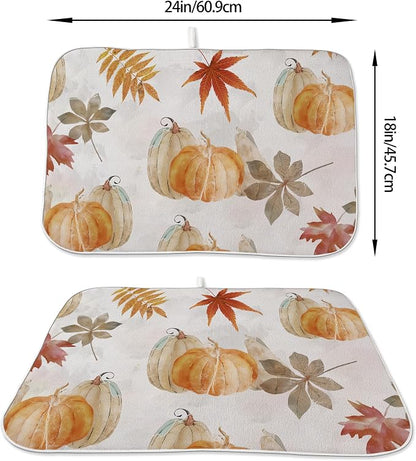 Fall Pumpkin Dish Drying Mat for Kitchen Counter 18x24 Inch Pumpkin Maple Leaf