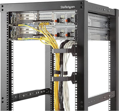 StarTech.com 2.4 x 3.9in Vertical Cable Management D Ring - 1.5U Metal D-Ring Hooks - Wire Organizer for 2 or 4-Post Network/Server Racks (CMHOOKMW) Black