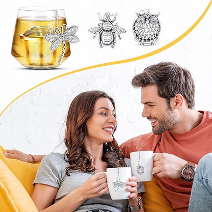 3 Sets Tea Infusers Steeper for Loose Leaf Tea Holder Stainless Steel Tea Ball Mesh Strainer Filters with Drip Trays and Pendant(Insects Style)