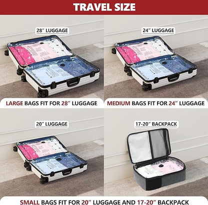 SUOCO Travel Vacuum Bags for Luggage with Portable Electric Pump, 12 Combo (4L/4M/4S) Packing Seal Bags for Clothing Suitcase Backpack, Space Saver Compression Clothes Storage Bags
