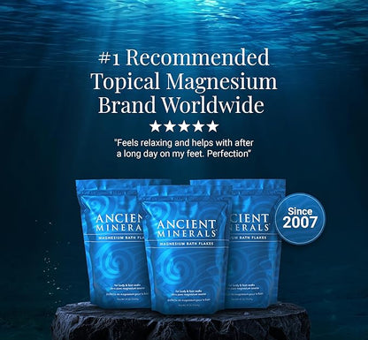 Ancient Minerals Magnesium Bath Flakes - Bathing Alternative to Epsom Salt - Soak in Natural Salts - High-Absorption Efficiency for Relaxation, Wellness & Muscle Relief (4 .4 lb)