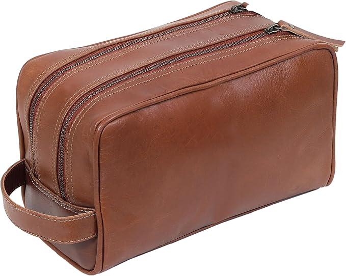 VC VINTAGE COUTURE Leather Toiletry Bag for Men Extra Large Leather Men's Toiletry Bag for Traveling Real Leather Dopp Kit for Men Leather Shaving Bag for Travel