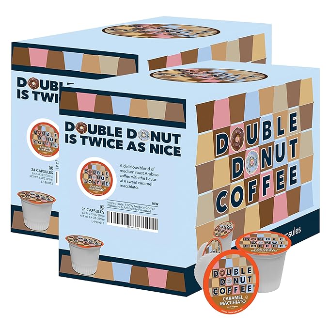 Double Donut Coffee Caramel Macchiato Coffee - Single Serve Coffee Pods for Keurig K Cups, 48 Count