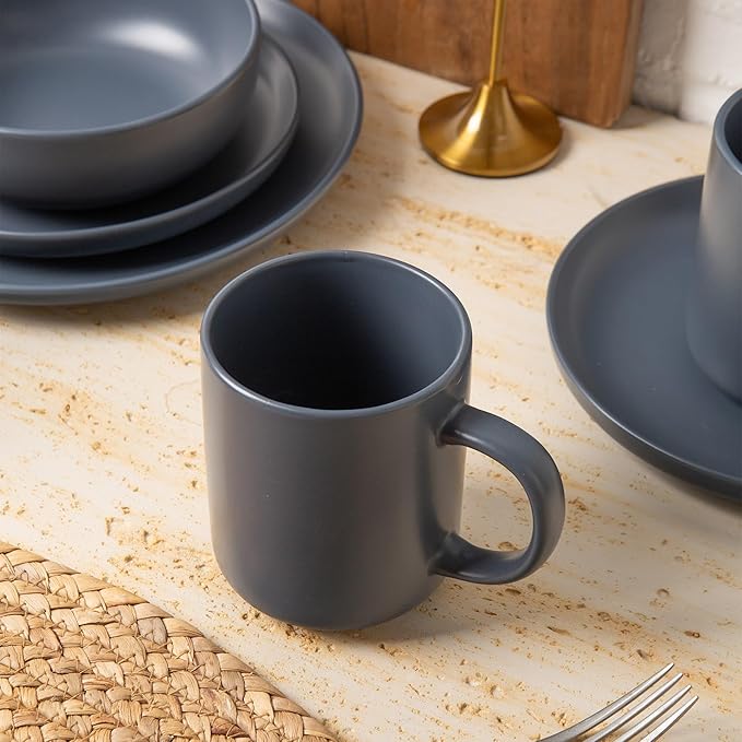 12-Piece Matte Blue Dinnerware Set,Stoneware Dinnerware for 3, Microwave & Dishwasher Safe, Stackable Design for Kitchen and Dining - Plates,Bowls and Mugs