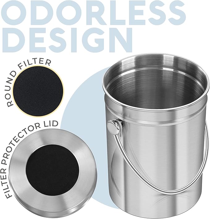 EPICA Countertop Compost Bin Kitchen | 1.3 Gallon | Odorless Composting Bin with Carbon Filters | Indoor Compost Bin with Lid | Stainless Steel Kitchen Composter for Food Scraps & Waste Recycling