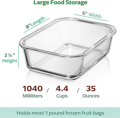 Fusion Gourmet 8 Pack 35 oz Glass Storage Containers with Lids - Airtight, Leakproof, Oven, Microwave & Freezer Safe, Stain & Odor Resistant, Reusable Meal Prep Containers (16-Piece)