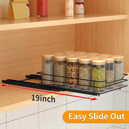 Pull Out Spice Rack Organizer for Cabinet, Heavy Duty Slide Out Spice Rack Organizer for Kitchen Cabinets and Pantry, Fits Spices, Sauces, Canned Food (6.5''Wx10.5''Dx2.5''H)