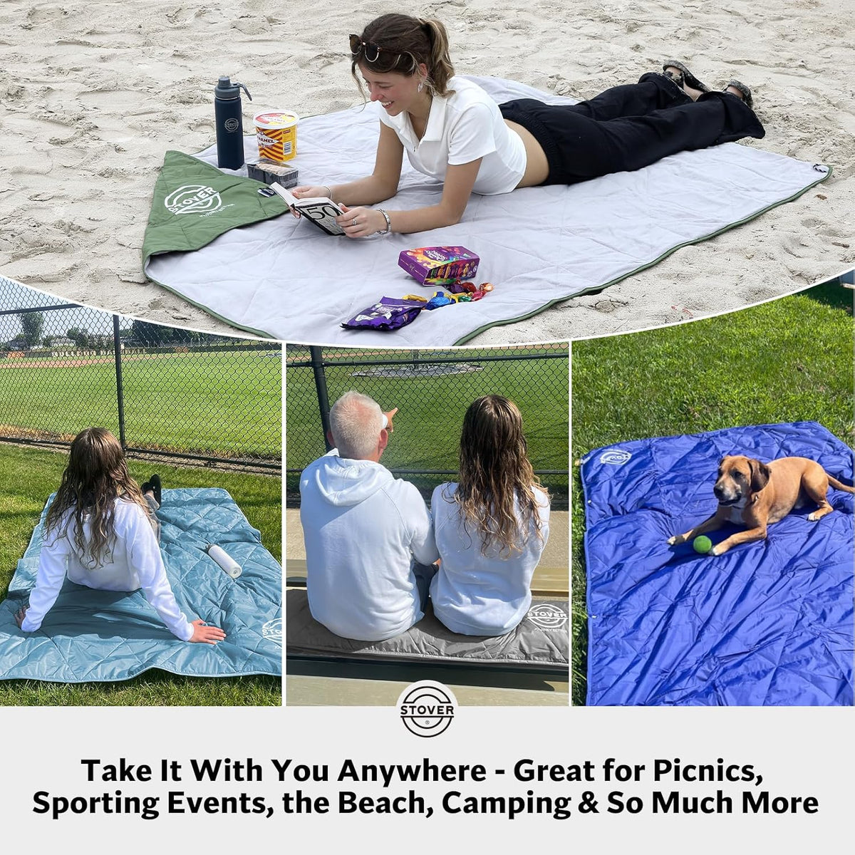 STOVER Outdoor Waterproof Fleece Travel Blanket for Camping, Picnics, Stadiums, Sports, The Beach– Warm, Windproof, Compact, Lightweight & Sand-Resistant (Sky Blue)