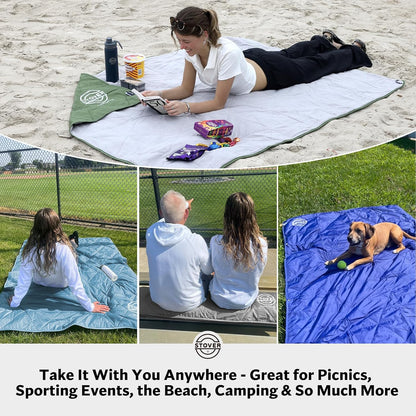 STOVER Outdoor Waterproof Fleece Travel Blanket for Camping, Picnics, Stadiums, Sports, The Beach– Warm, Windproof, Compact, Lightweight & Sand-Resistant (Sky Blue)