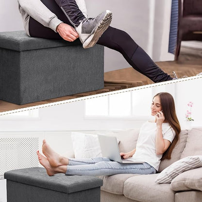 Athena Collection 30" Storage Ottoman Bench Folding Bench with 90L Hidden Storage, Large End of Bed Bench Linen Foot Rest Stool Chest with Flipping Lid for Living Room, Bedroom, Entryway, Dark Gray