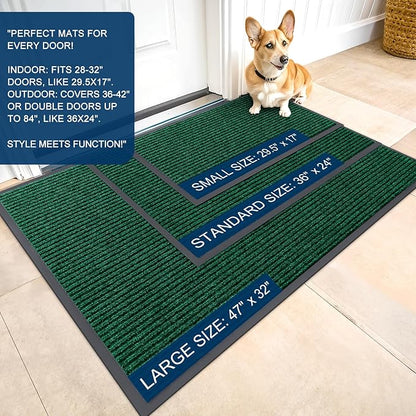 OLANLY Front Door Mat Indoor Outdoor Entrance, Waterproof Heavy Duty Doormat, Fade Resistant, Low Profile, Easy Clean Patio Porch Welcome Floor Mats for Entry, 35x23, Green