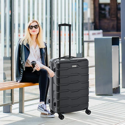 3 Piece Luggage Set, Hardshell Luggage Sets with TSA Lock, PC+ABS Lightweight Suitcase Sets with 360° Spinner Wheels BLACK (20/24/28)