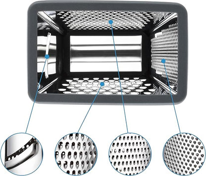 Spring Chef Professional Cheese Grater - Stainless Steel Box Grater for Kitchen, XL Size, 4 Sides - Perfect Shredder for Parmesan Cheese, Carrot, Potato, Ginger - Dishwasher Safe - Gray