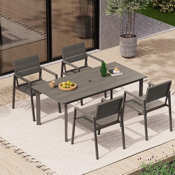 67" Rectangle HDPS Patio Dining Table, Aluminum Outdoor Patio Dining Table