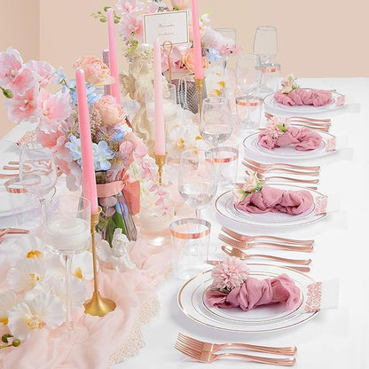 Supernal 400pcs Rose Gold Plastic Plates Disaposable Heavy Duty included Disposable Utensils& Plastic Party Plates Disaposable Party Cups and Napkins Sets for Wedding Party and Birthday