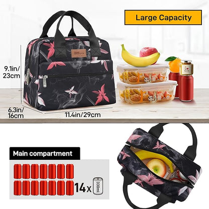 HOMESPON Insulated Lunch Bag for Women Men Lunch Box Cooler Lunch Tote for Work Picnic (Pink Flowers)