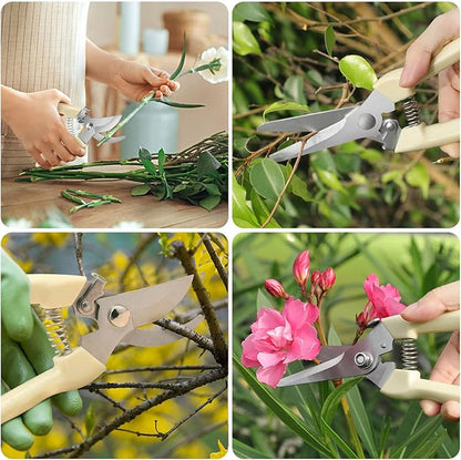 Premium garden shears, meperez pruning scissors gardening tools, pruners for flower, bushes, rose and fruit tree, use for florist, yard and orchard the plant clippers, sharp white steel anvil snips, 2